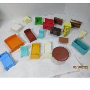 Vintage Dollhouse Furniture Lot Blue Box CBS Toys 1984 Retro Plastic 19pc Mixed